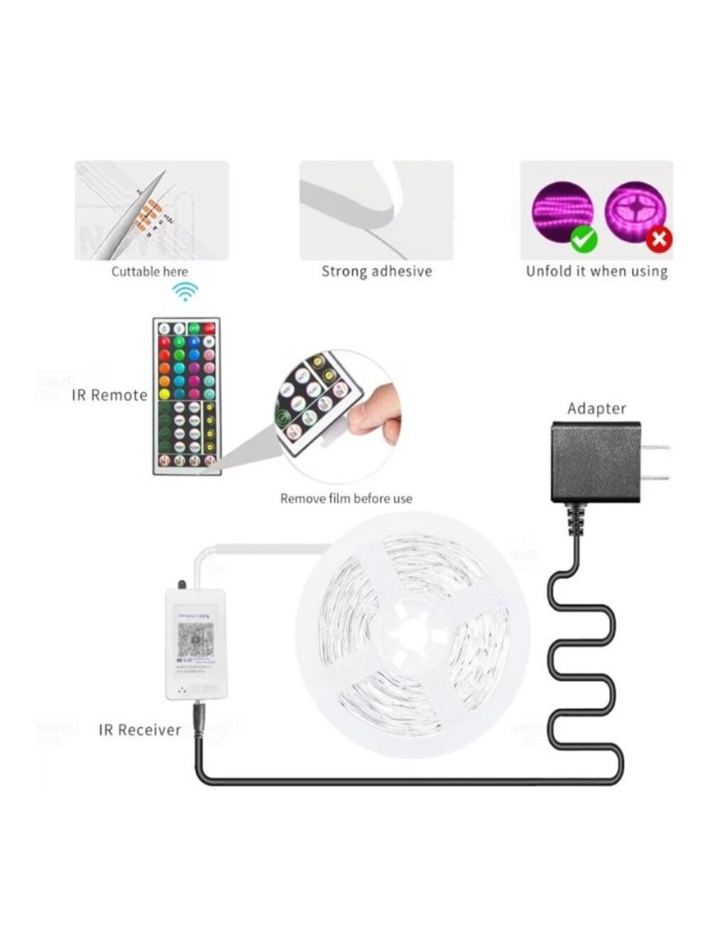 KSIPZE 100ft RGB LED Strip Lights Music Sync Remote Smart App Control Flexible - Picture 6 of 9